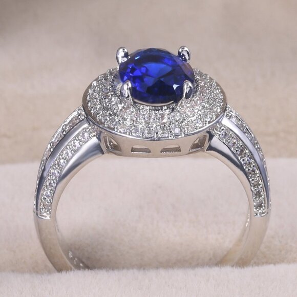 ▶Dark Blue Oval Cut Fashion Rings for Women, F125 - Picture 3 of 6